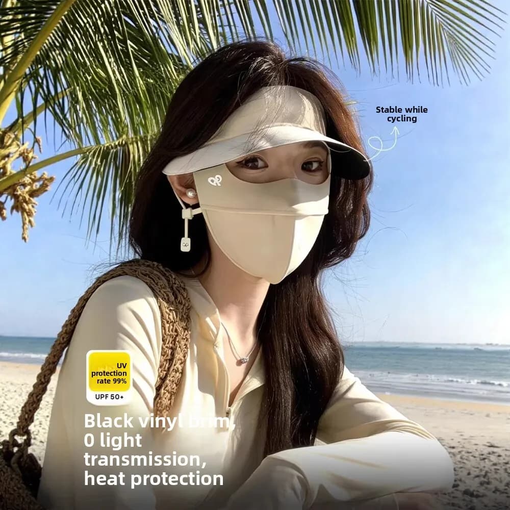 Women's Summer New Face Mask Hat UV Protection Breathable Ice Silk Integrated Design Shape Nylon Fabric Sunscreen