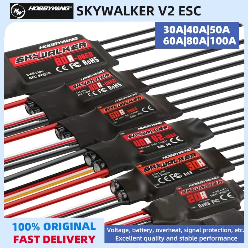 Hobbywing Skywalker V2 ESC Speed Controller with UBEC for RC FPV Quadcopter Airplane Helicopter - 30A 40A 50A 60A 80A 100A 120A