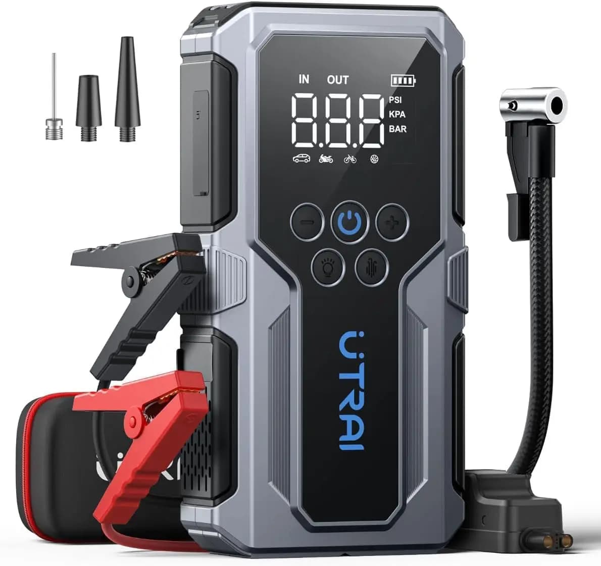 Avviatore di Emergenza Portatile 4000A con Compressore d'Aria 150PSI, Ricarica Rapida e Luce di Emergenza per Auto e Camion