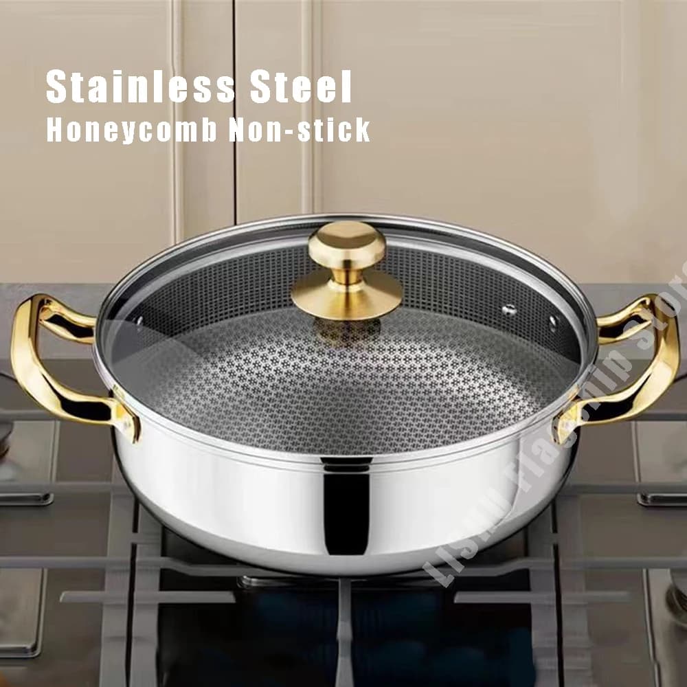 30 cm stainless steel soup pot non-stick honeycomb wok pan with hot pan lid for domestic use universal gas cooker