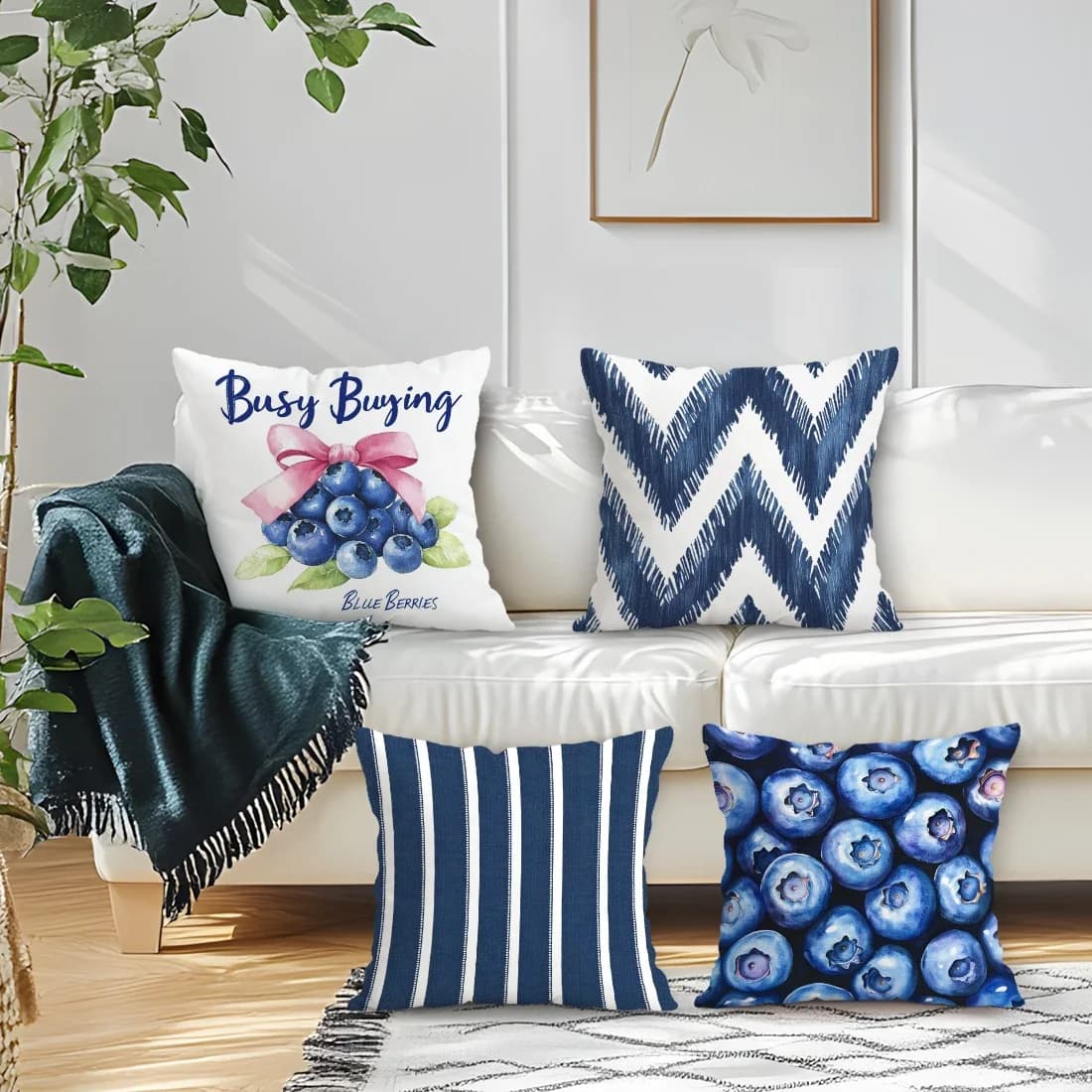 4 Pezzi Fodere per Cuscini Bohemia con Stampa Mirtilli, Stampa su un Lato, 40/45/50CM, Copricuscino Decorativo per Divano, Arredamento Casa