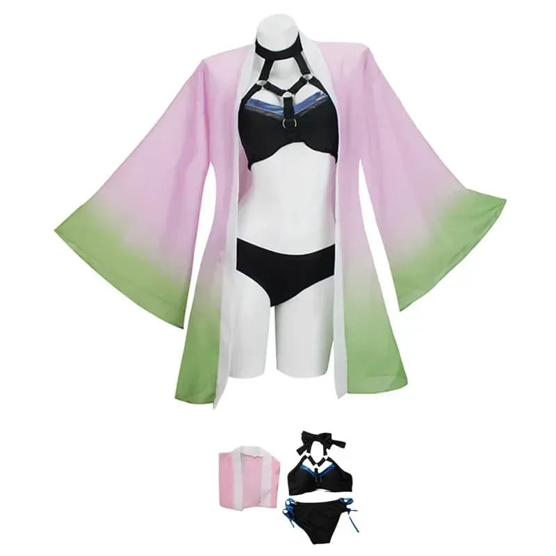 Anime Kanroji Mitsuri Costume Cosplay Demon Slayer Kimetsu No Yaiba Donne Costumi da bagno sexy Costume da bagno Bikini Accappatoi