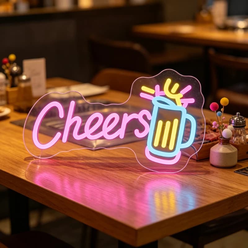 Insegna al Neon 'Cheers' con Luce LED Notturna, Lampada da Parete USB 3D in Acrilico a Forma di Boccale di Birra, Decorazione Estetica per Bar, Pub, Casa, Feste, Regalo