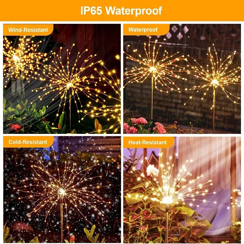 Luci solari per percorsi a LED Decorazioni da giardino impermeabili per esterni Fuochi d'artificio Fata Lampade solari da prato per illuminazione da giardino per passerelle da patio