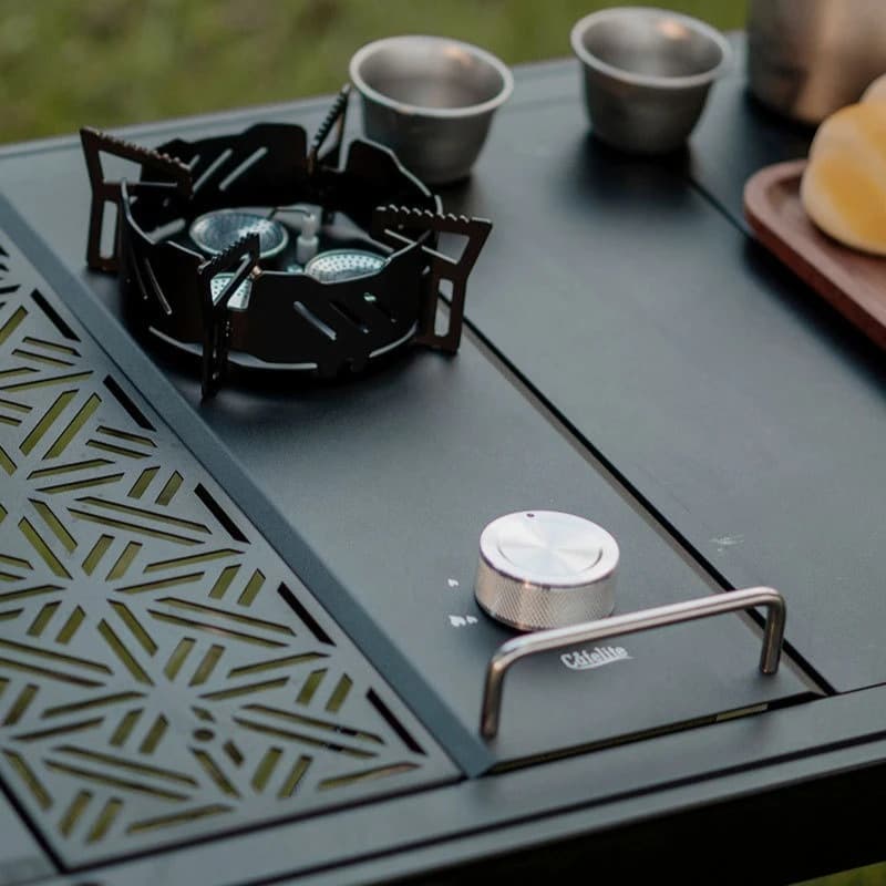 Mini Fornello a Gas Portatile IGT, Modulo da Tavolo Stile Tattico Annerito, Bruciatore da Campeggio per Attrezzatura da Cucina Outdoor