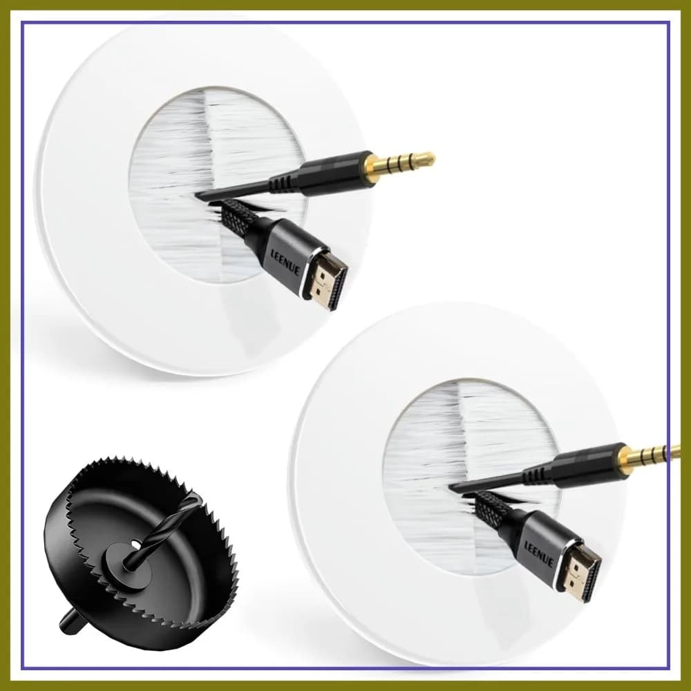 Kit di gestione cavi a muro per TV a parete, passacavi rotondo sottile con accessorio per trapano a corona, bianco, confezione da 2