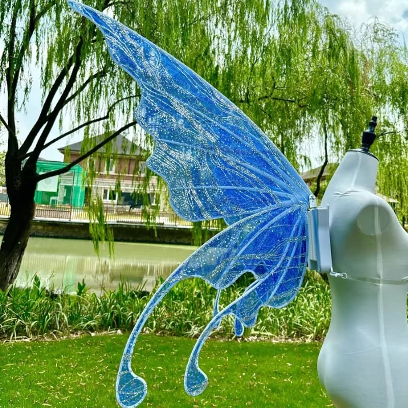 Ali di Fata Blu Elettrico per Cosplay Adulti, Ali di Farfalla LED per Spettacoli Teatrali, Accessorio Luminoso da Angelo, Ali Motorizzate con Movimento Oscillante