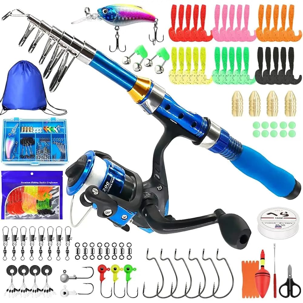 Canna da Pesca per Bambini con Spedizione Gratuita, 1.5M 61 Pollici 4.92 Piedi, Set Portatile Telescopico con Mulinello e Filo da Pesca