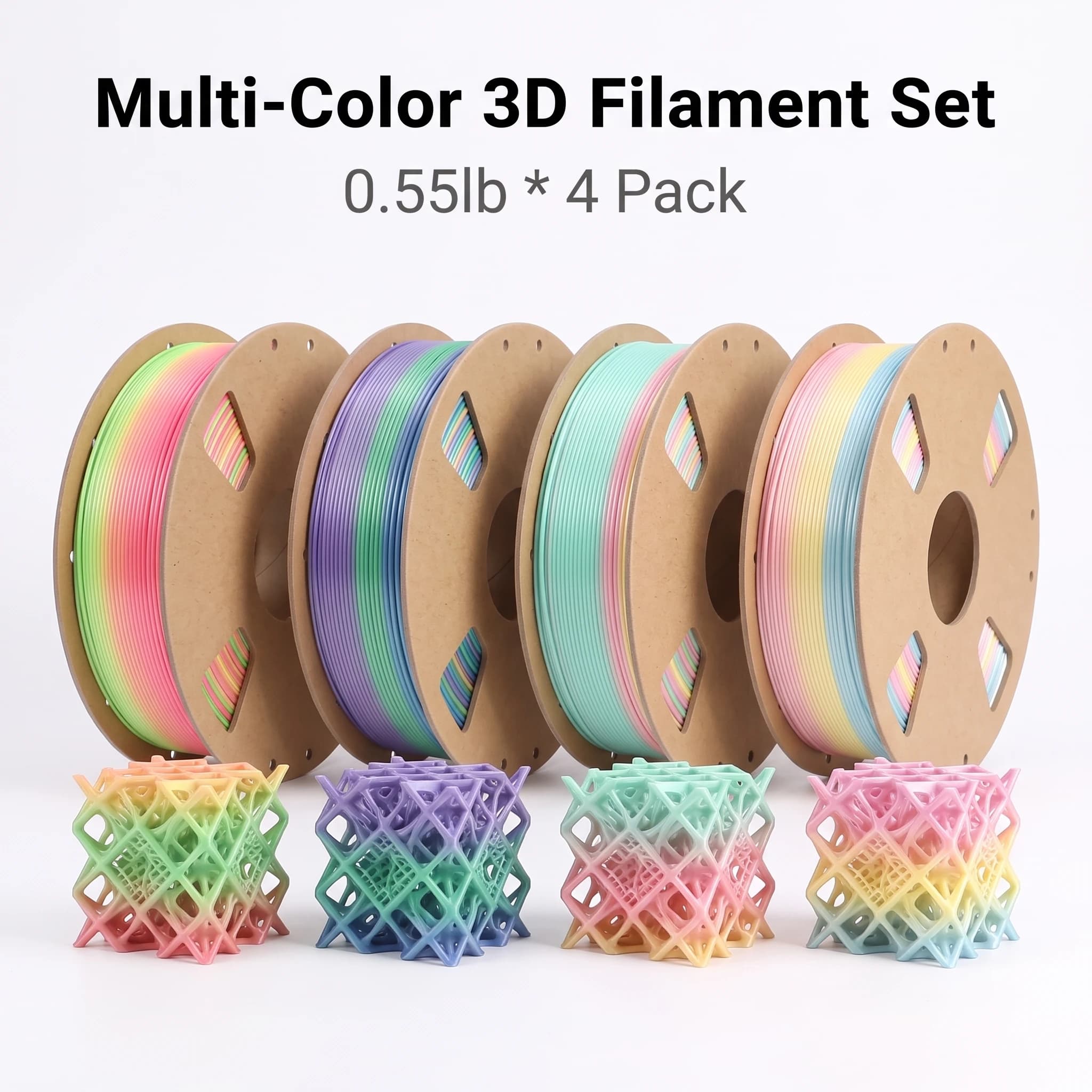 Gradient Rainbow Silk PLA 3D Filament, Multicolor, Vacuum Packed, 200/250/500/1000g; Peach/Holiday Mix/Macaron/Ice Cream