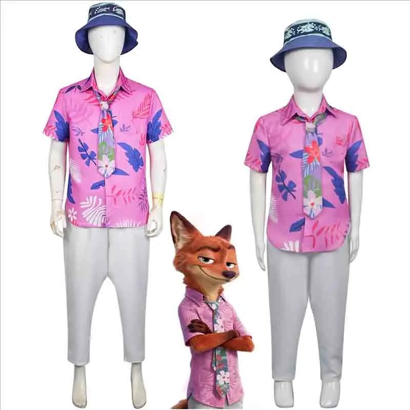 Costumi Cosplay Nick Zoo, Outfit da Volpe con Camicia, Cravatta, Pantaloni e Cappello per Adulti, Bambini e Uomini, per Halloween, Natale e Giochi di Ruolo
