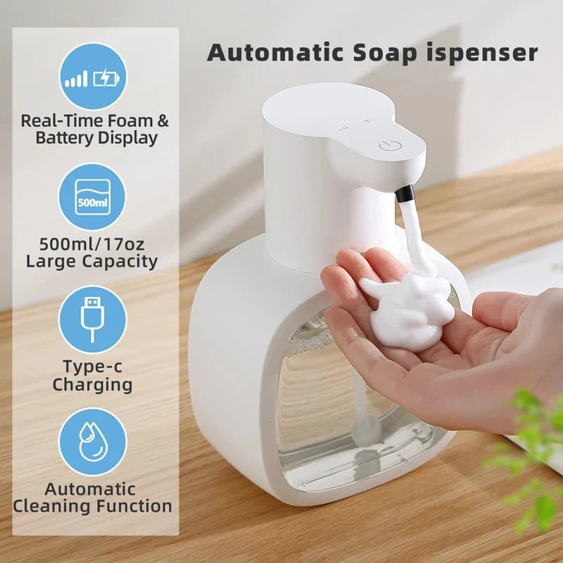 Nuovo Dispenser Automatico di Sapone a Schiuma da Parete, Macchina Intelligente per Lavaggio Mani, 500ml, Ricaricabile, con Sensore a Induzione per Bagno