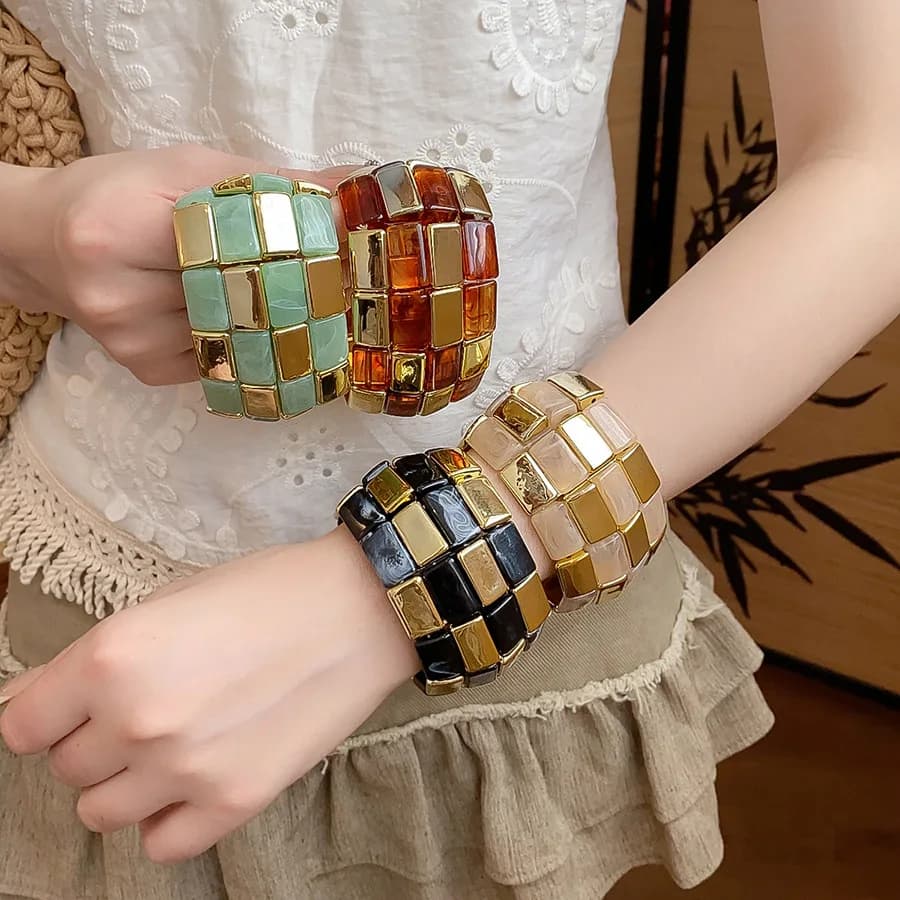 Braccialetti quadrati in acrilico per donna Bracciale rotondo geometrico versatile Nuove tendenze Gioielli a mano Accessori robusti Regali F