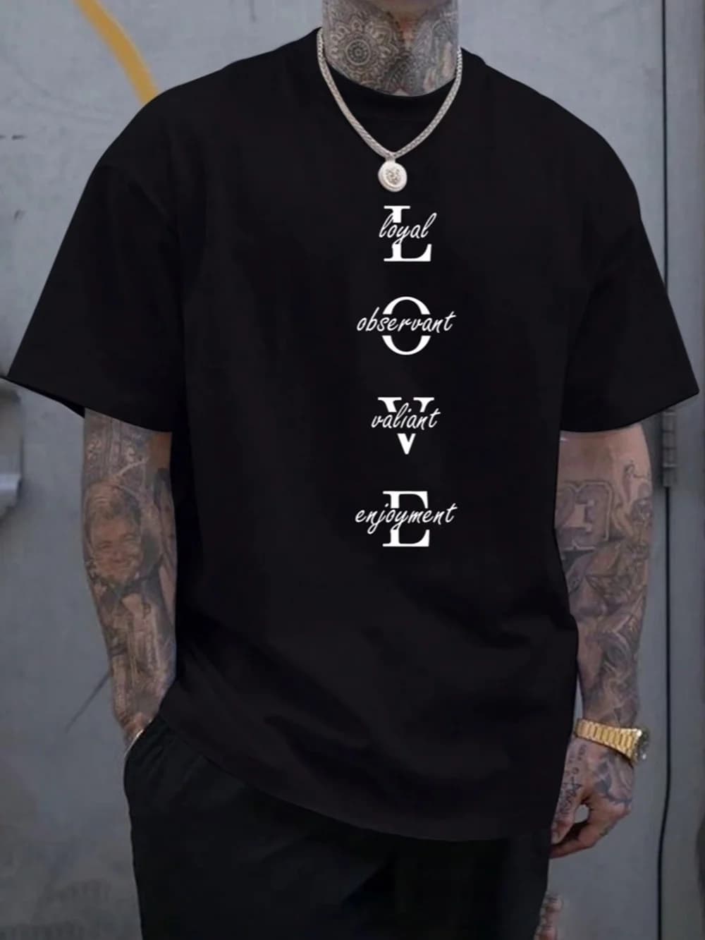 LOVE Print Plus Size Men's Short Sleeve T-Shirt, Trendy Versatile Breathable Tees For Everyday Wear