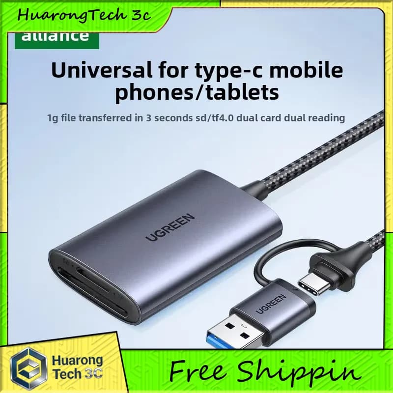 UGREEN Type-C 3-in-1 Card Reader SD TF USB2.0 Hub Simultaneous Read OTG Phone Direct Connect 15cm Short Cable Aluminum