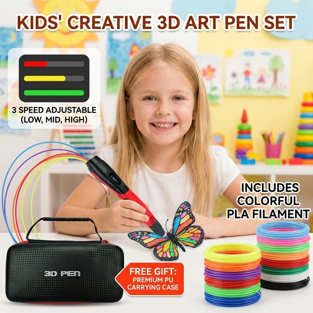 Kids 3D Pen 3D Printing Pen High Quality PLA Filament 1.75mm USB Output Low Voltage Security, With Beautiful Case