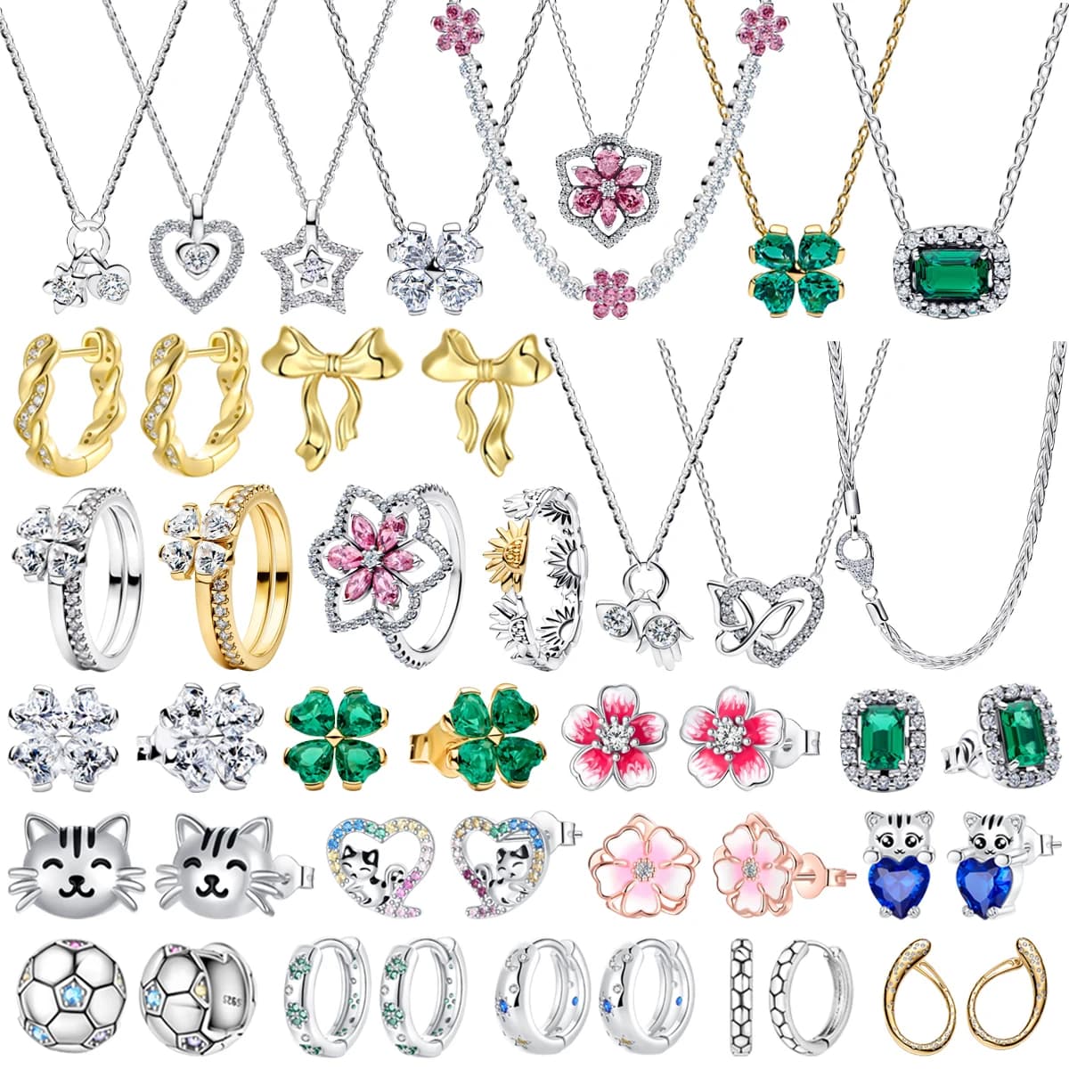 Nuovo Set di Gioielli in Argento Sterling 925 con Orecchini a Fiore e Quadrifoglio, Anello e Bracciale Regolabile per Regali di Compleanno da Donna