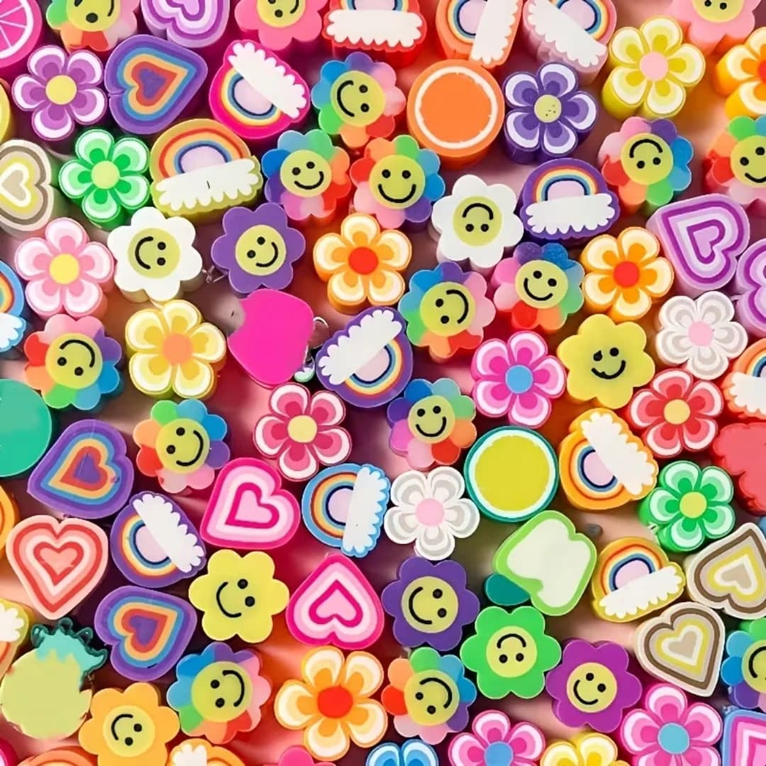 10mm Soft ceramic beads, random mix, love, color, clouds, smiling flower pattern, DIY pendant, jewelry, decorative beads, holida