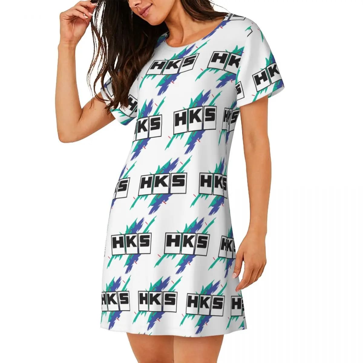 Camicia da notte a maniche corte con logo HKS personalizzato per auto JDM, camicia da notte da donna a maniche corte, vestito pigiama ampio