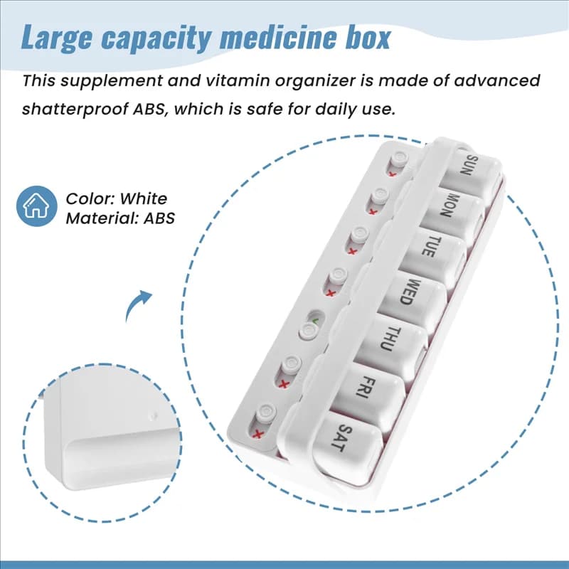 Weekly Organizer of pills to take one per day - Portable for vitamins, fish oil/integrators, reminder box for drugs