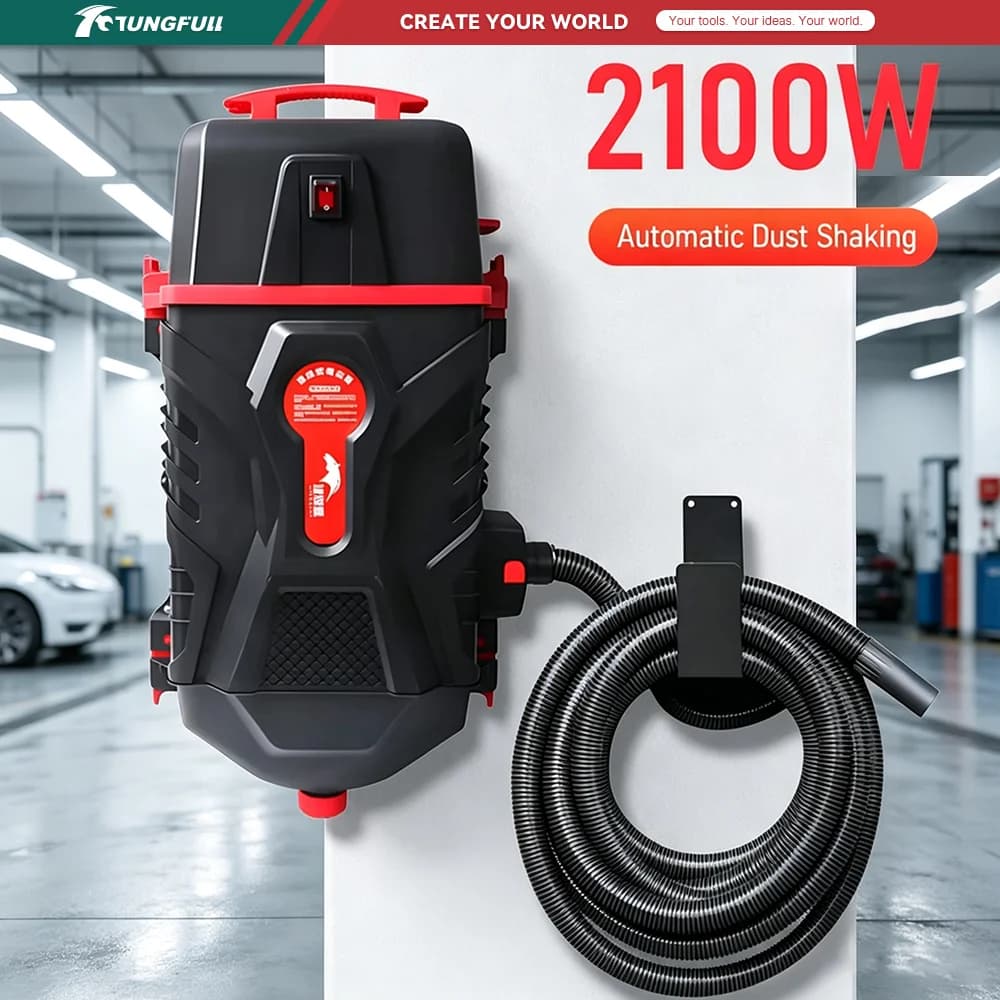 Wall Mount Car Vacuum Cleaner 2100W Auto Beauty Shop Wall‑hanging Wet Dry Vacuum Auto Dust Collector with Automatic Dust Shaking