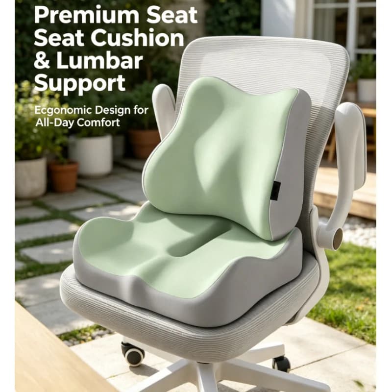 2 Cuscini Ergonomici in Memory Foam per Coccige, per Sedia da Ufficio e Auto, Sollievo dalla Pressione sul Coccige, Supporto Lombare, Design Curvo
