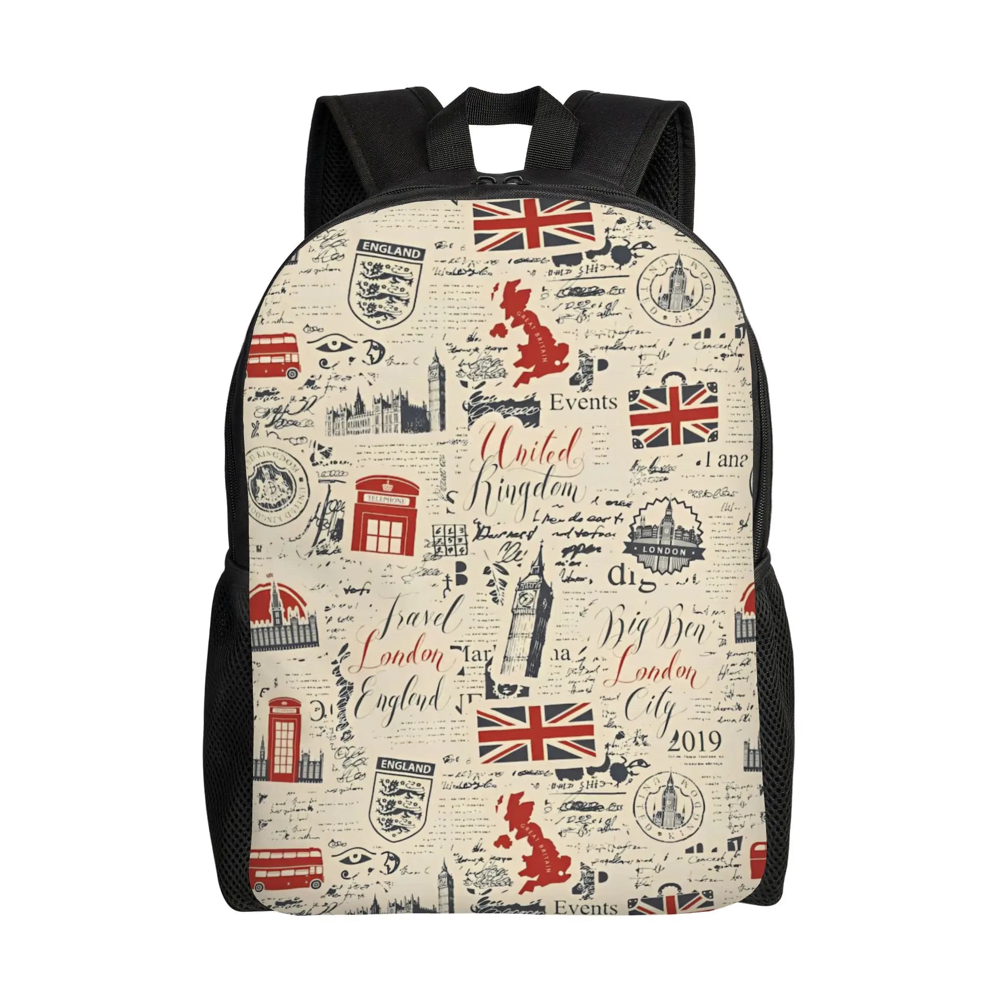 Zaino alla moda con bandiera Union Jack del Regno Unito, regalo per scuola superiore, lavoro, simboli britannici di Londra, zaino da giorno per uomo e donna, borse in tela per laptop
