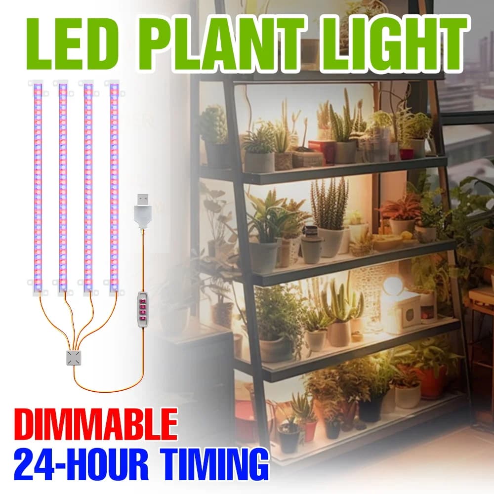 Barra LED per Coltivazione Piante 5V, Lampada USB a Spettro Completo per Interni, Dimmerabile, per Piante Grasse, Semenzai, Fiori e Cactus