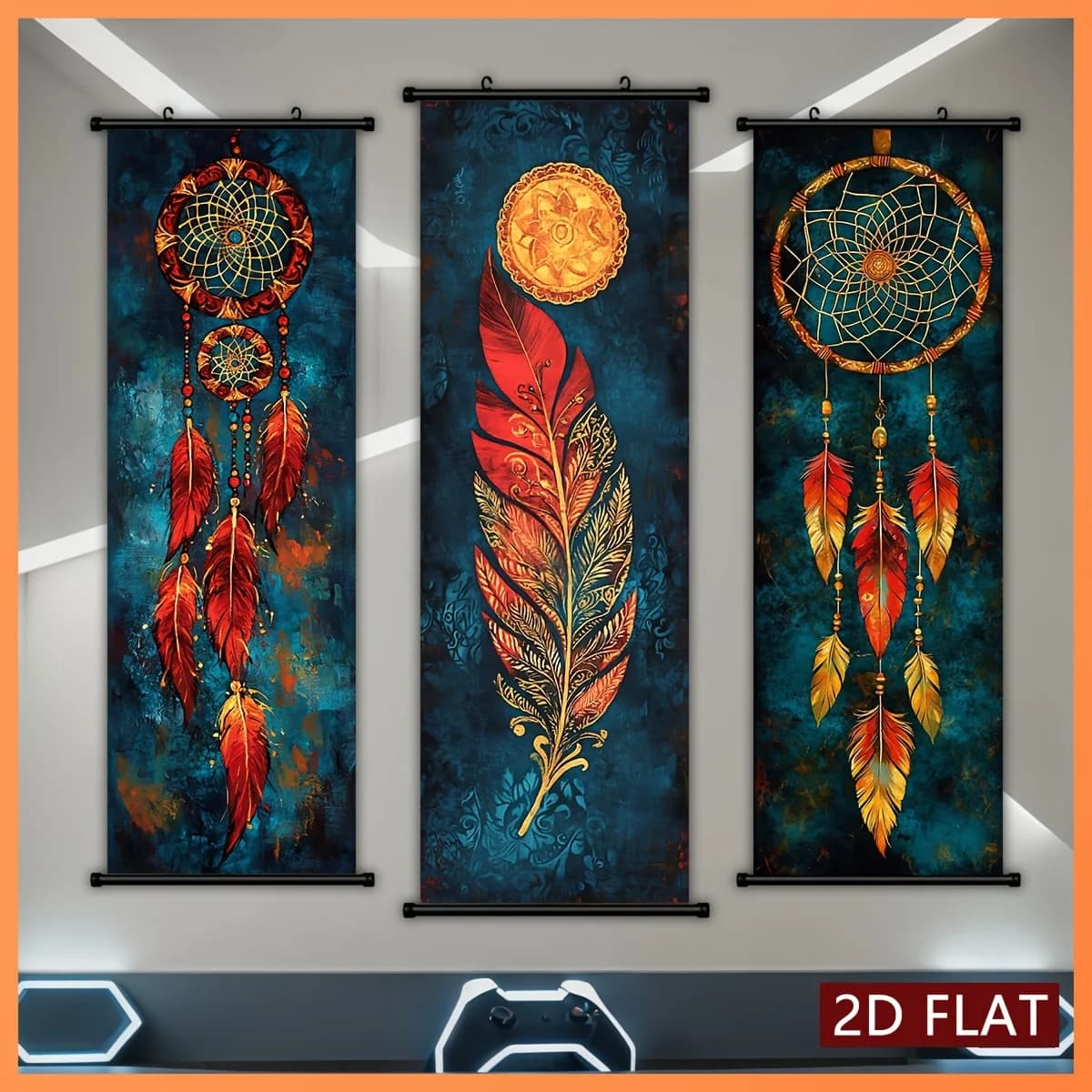 VIKAMA Boho Dreamcatcher Feather 3 Piece Wall Scroll Tapestry Set Bohemian Tapestry Wall Art Decor for Living Room Bedroom