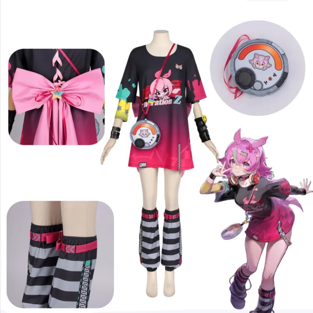Costume Completo Cosplay Haniel Esper da Neverness To Everness, T-Shirt Nera e Rosa per Adulti, Outfit per Halloween, Comic Con e Performance sul Palco
