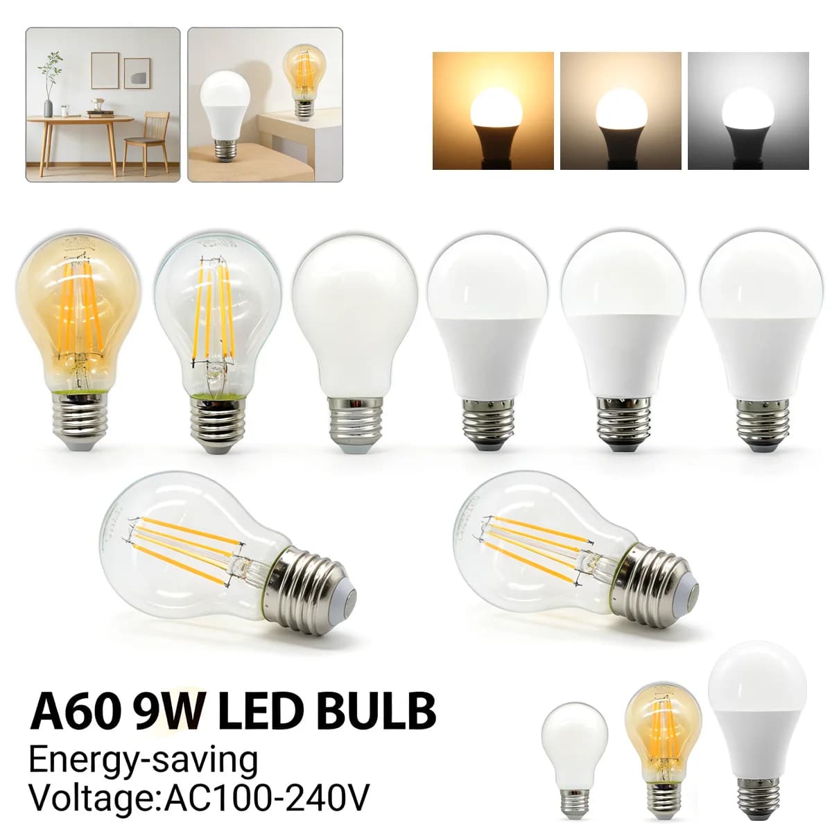 1-12 Pezzi Lampadine LED E27 9W 8W in Vetro PC, AC 110V 220V, Luce Calda, Luce Diurna, Illuminazione Fredda, Arancione, Rosso, Verde per Decorazione