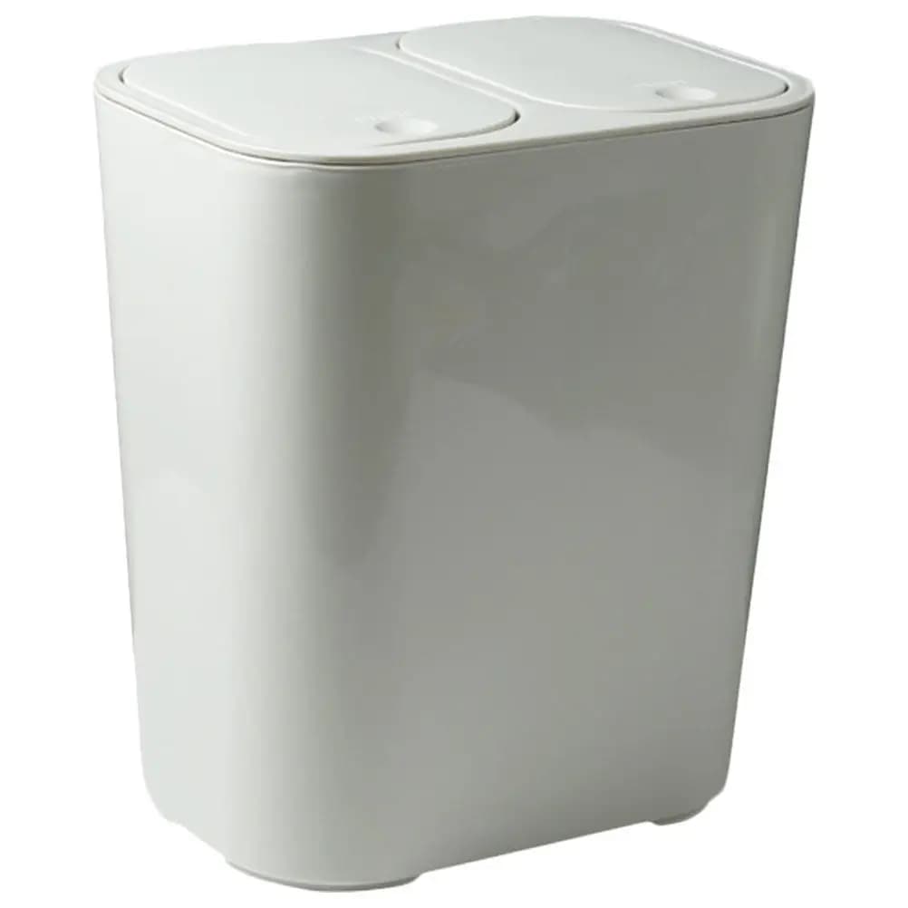 Cestino per Rifiuti a Doppio Scomparto con Coperchio, Separazione Asciutto/Bagnato, Contenitore per Rifiuti per Casa, Cucina, Bagno, Secchio per Spazzatura in Plastica