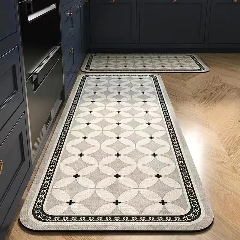Kitchen Floor Mat Long Strip Rug PVC Oil-proof Waterproof Non-slip Leather Foot Mats Gray Checkered Carpet Home Decoration Rugs