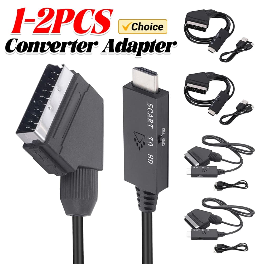 Convertitore interruttore da 1 m Adattatore convertitore video 1080P compatibile con scart a HDMI Accessori cavo micro USB DC 5V per set-top box
