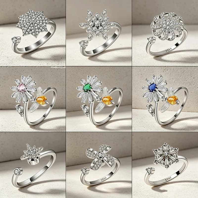 Fidget Spinner Multiple Crystal Sunflower Open Ring Anti Anxiety Daisy Joint Jewelry Girls Rotatable Rings Gifts Accessories