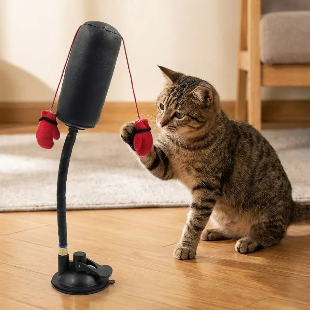 Suction Cup Cat Boxing Toy Scratch Trainer Self-standing Pet Punching Bag Toy Bite Resistant Scratch Resistant Cat Boxing Game