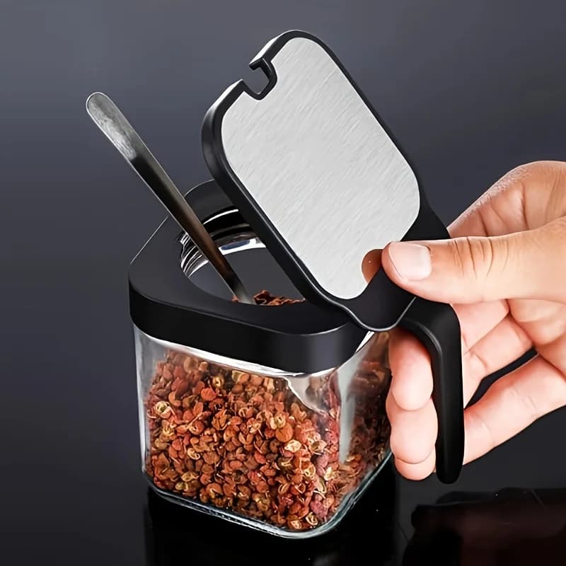 Glass Spice Jars with Spoon Set 4pcs Airtight Kitchen Seasoning Storage Containers