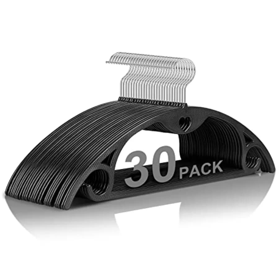 Black plastic hanger - Without drooping on the shoulders and 360° rotation ° Hook Sliding Slitting Slitting Space for Anti-slip Wardrobe Suitable for Dresses