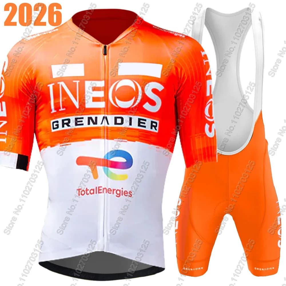 Orange Ineos Grenadier 2024 Cycling jersey Set Summer Cycling Clothing Road Bike Shirts Cycling pants MTB Ropa Maillot