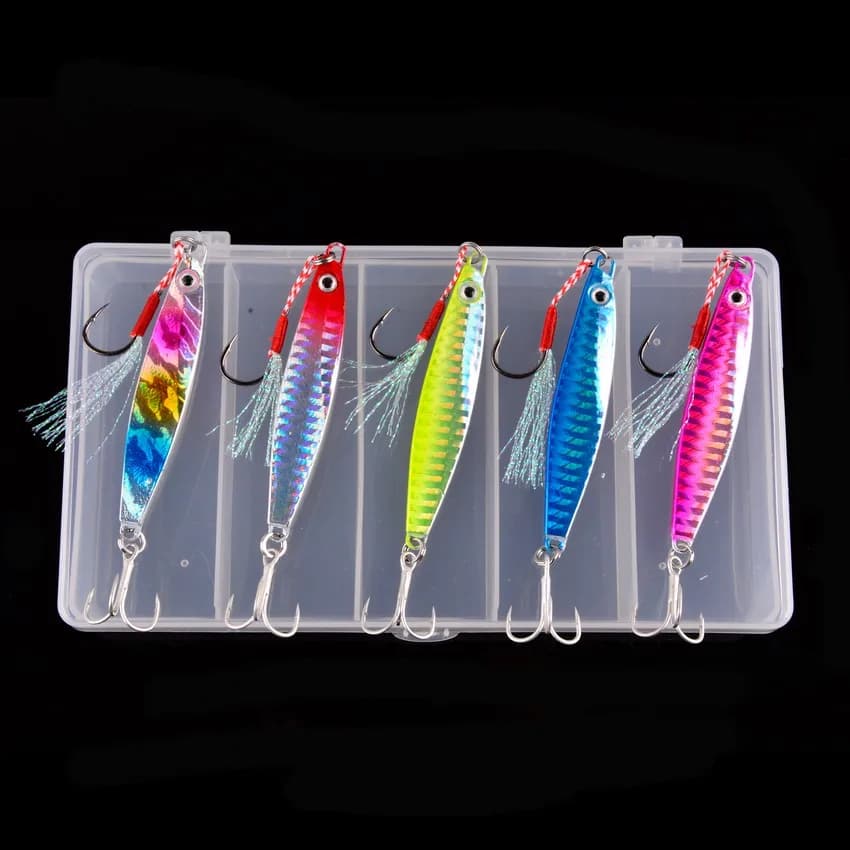 5 pcs/box metal masks bait 7-40g artificial bait Off Shore fast Jigging spoon fishing call Jig Super hard salt water box equipment