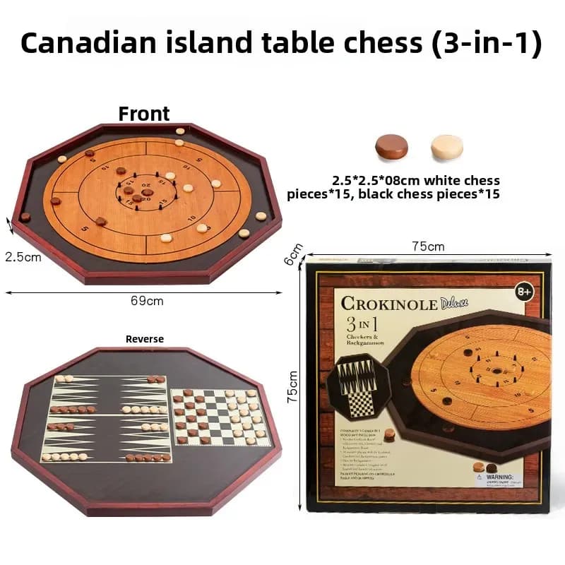 Solid Wood Crokinole Board - Wooden Flick Disc Game & Backgammon Set for Family Parties