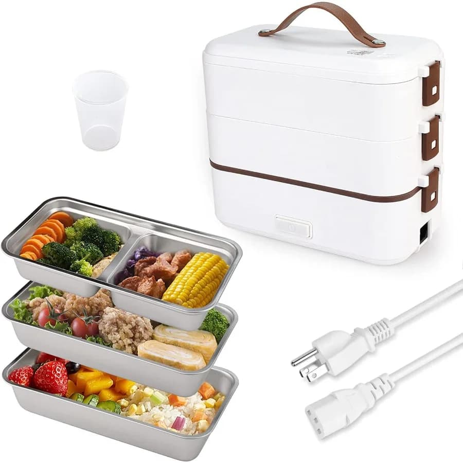 Scatola per il pranzo elettrica da cucina automatica Scaldavivande portatile per in movimento Scatola per il pranzo riscaldata a cottura lenta a 3 strati da 800 ml per l'home office