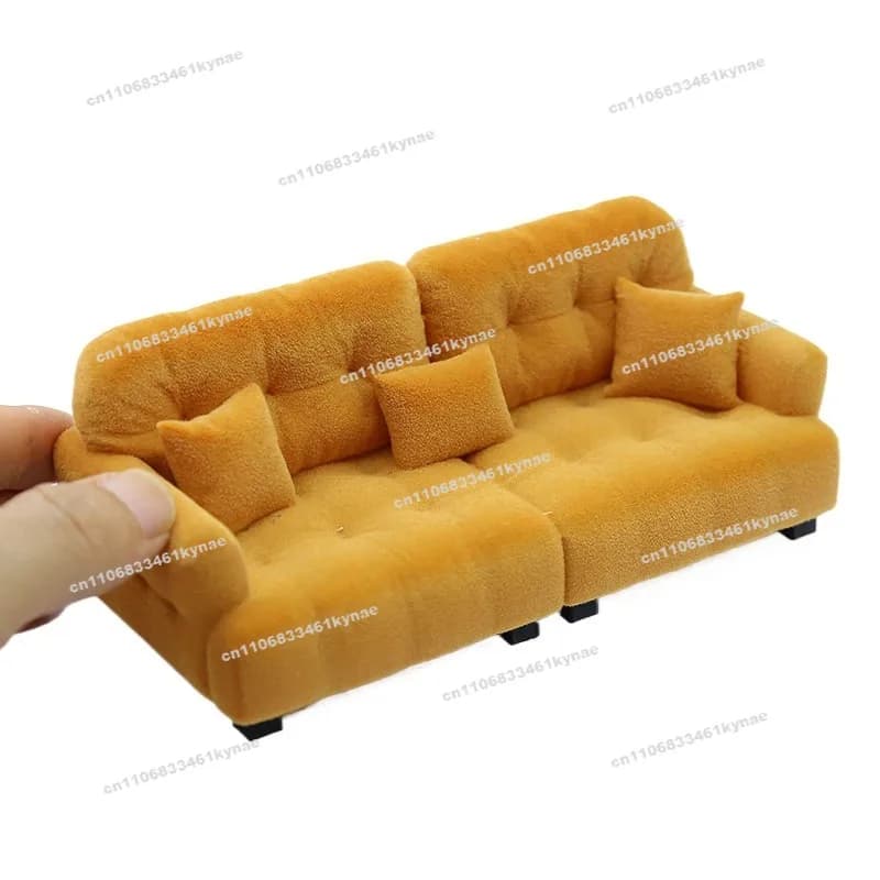 For 1:12 Miniature Doll Sofa Flocking Cream Wind Simulation Mini Furniture Baby with Play House Toy Model Pendulum