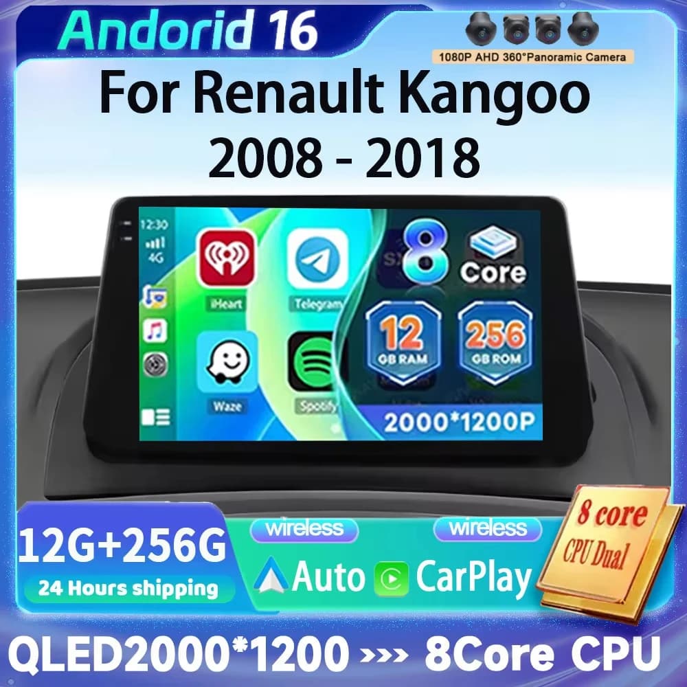 For Renault Kangoo 2008 -2018 2 Din Android 16 Car Radio Multimedia Player Carplay Autoradio Stereo GPS IPS 2K QLED 4G Head Unit
