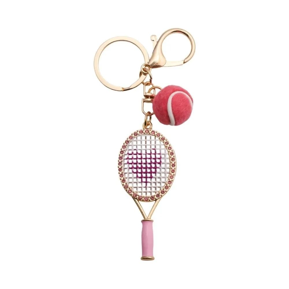 Alloy Inlaid Rhinestone Tennis Racket Keychain Mini Felt Ball Metal Pendant Design Bag Charm Pendant DIY Craft Style