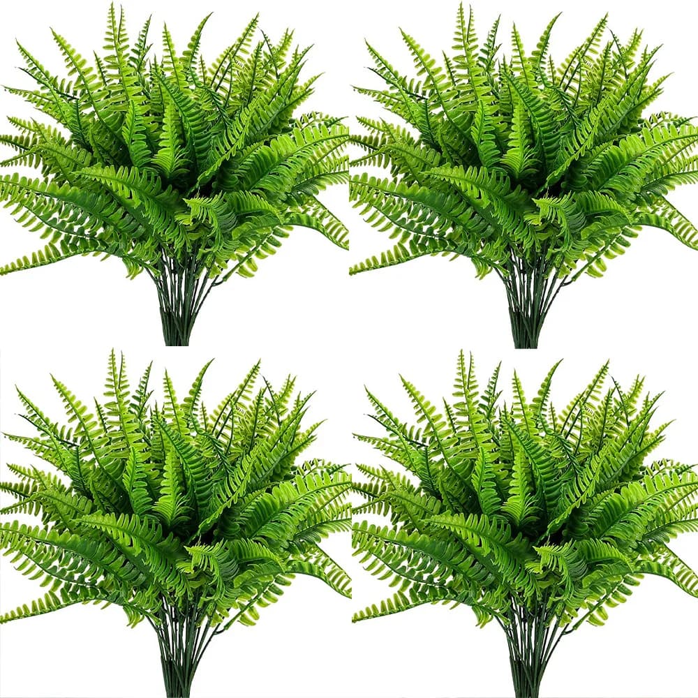 4 Pacchi di Piante Artificiali, Finte Felci di Boston, Cespugli Finti, Vegetazione Resistente ai Raggi UV per Decorazioni da Giardino, Esterni e Cortili
