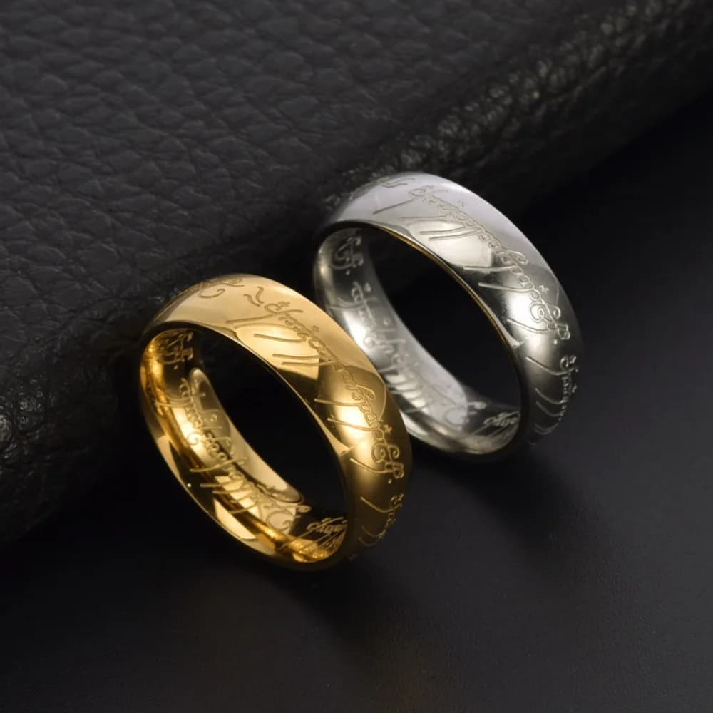 Stainless steel wedding rings with laser engraving, fashion jewelry for men and women, gifts inspired by movies.
