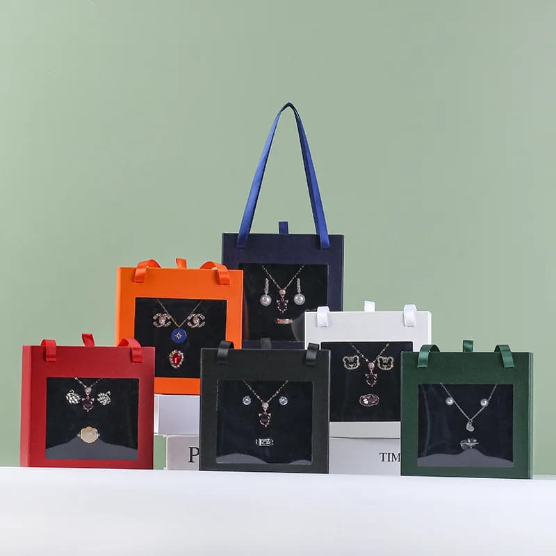 5 pz/lotto colorato pacchetto di gioielli scatola cassetto orecchino anello custodia collana supporto del braccialetto di nozze maniglia del nastro confezione regalo