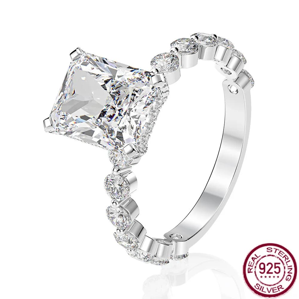 Nuovo Anello in Argento S925 con Diamante Rettangolare 8*10 di Lusso Leggero, Gioiello di Fidanzamento con Diamante ad Alto Contenuto di Carbonio per Donne
