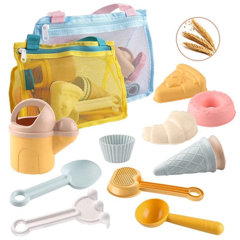 Giocattolo da Spiaggia per Bambini in Paglia di Grano con Borsa a Rete/Set Gelato/Bottiglia d'Acqua, Giochi Estivi per Sabbia e Acqua all'Aperto