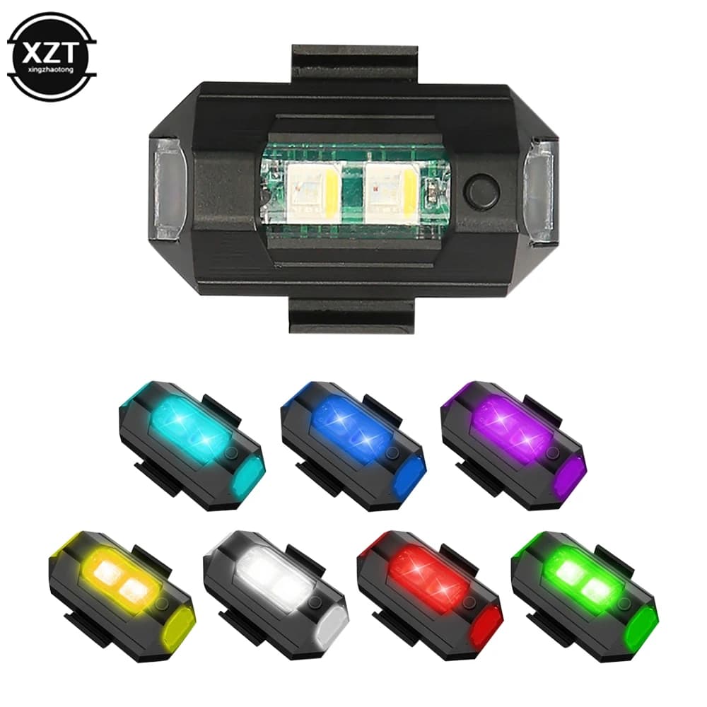 USB LED Anti-Collisione Drone Luce stroboscopica Coda per bici/Modello di aereo Volo notturno Mini segnale Lampeggiante Spia 7 colori